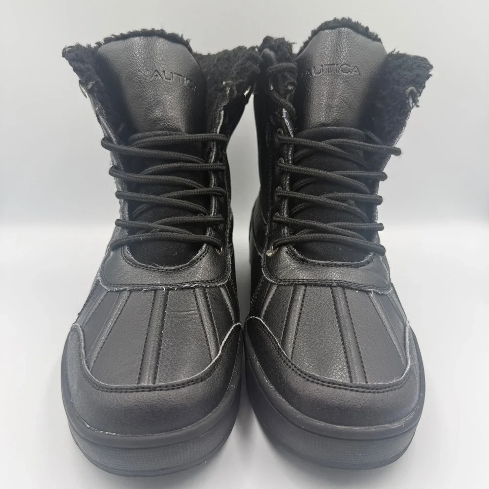 Nautica Lockview Men's Size 9 Duck Boots Faux Fur Lined Winter Black Womens 10.5